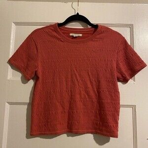 American Eagle Strawberry Pink Textured Crop Top Tee Shirt